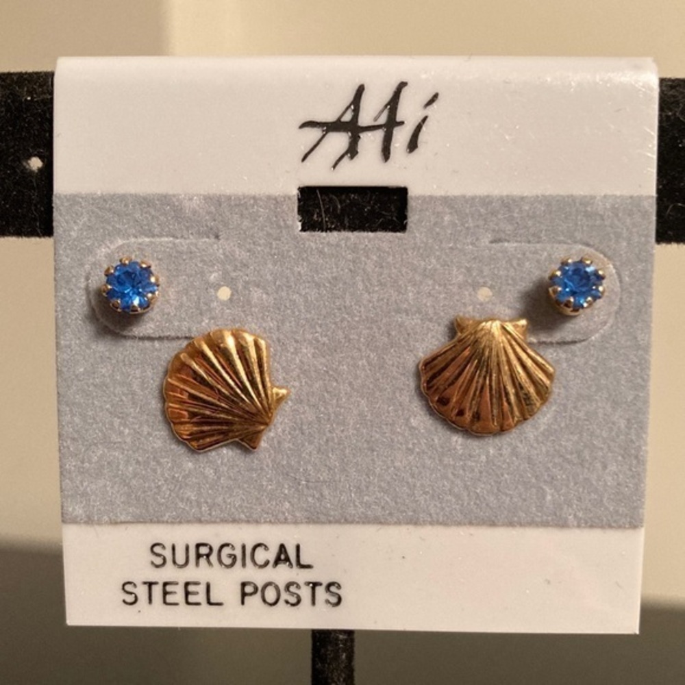 Gold and Blue Shell Earrings